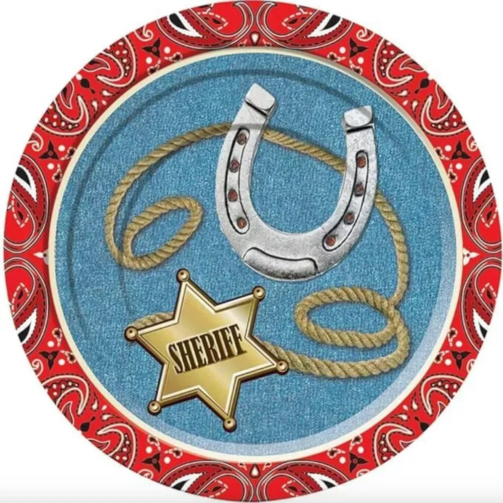 Western Cowboy Party Plates 8ct - Forum Novelties Way Out West Sheriff Horseshoe